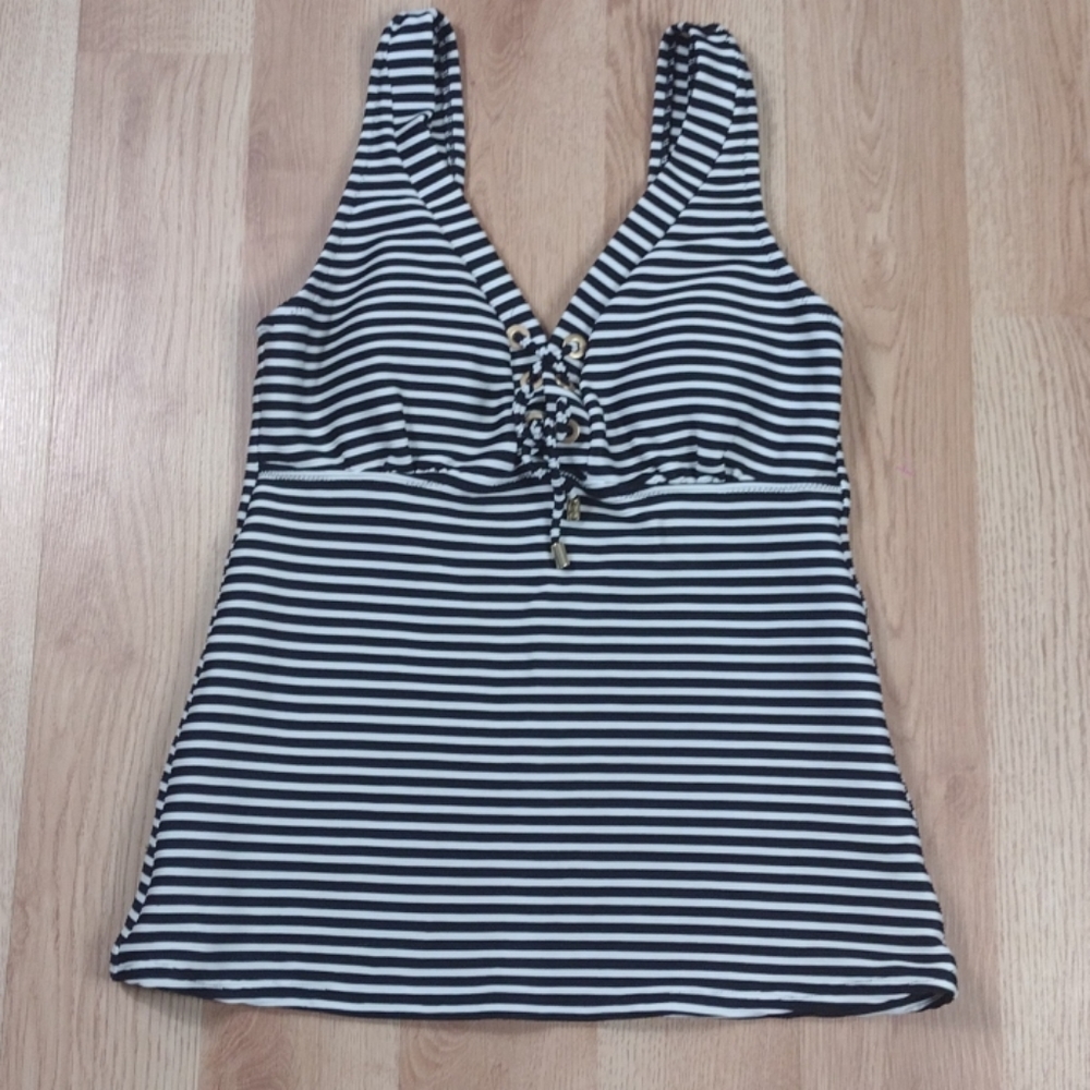 Lands End Black Striped Swim Tanking Top Sz 6